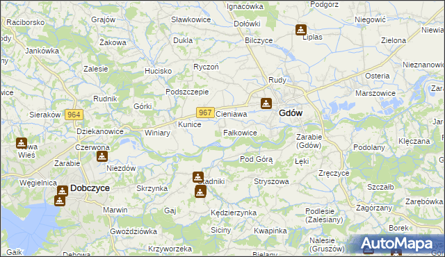mapa Fałkowice gmina Gdów, Fałkowice gmina Gdów na mapie Targeo
