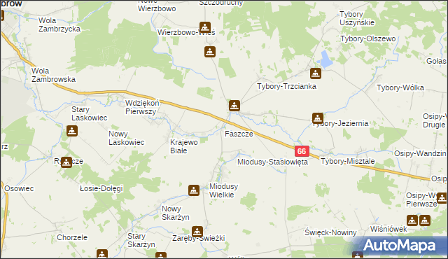 mapa Faszcze gmina Wysokie Mazowieckie, Faszcze gmina Wysokie Mazowieckie na mapie Targeo