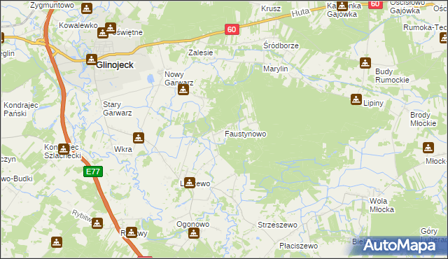 mapa Faustynowo gmina Glinojeck, Faustynowo gmina Glinojeck na mapie Targeo