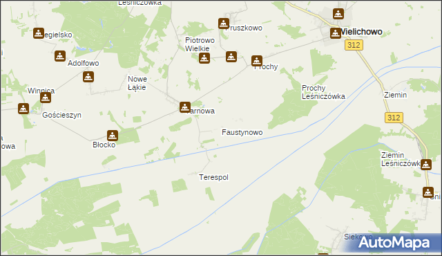 mapa Faustynowo gmina Rakoniewice, Faustynowo gmina Rakoniewice na mapie Targeo