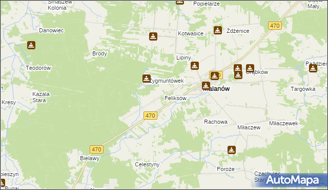 mapa Feliksów gmina Malanów, Feliksów gmina Malanów na mapie Targeo