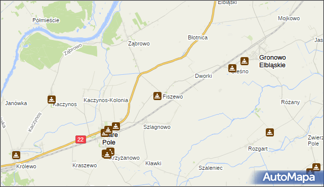 mapa Fiszewo gmina Gronowo Elbląskie, Fiszewo gmina Gronowo Elbląskie na mapie Targeo