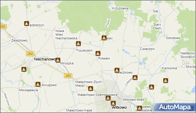 mapa Folwark gmina Witkowo, Folwark gmina Witkowo na mapie Targeo