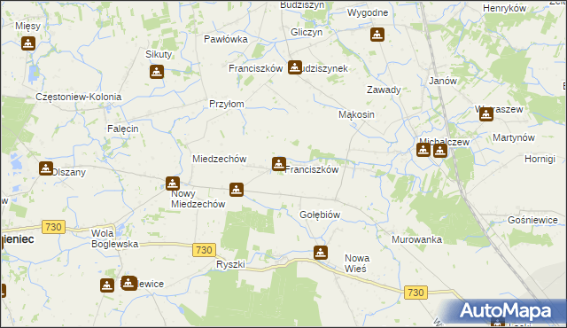 mapa Franciszków gmina Jasieniec, Franciszków gmina Jasieniec na mapie Targeo