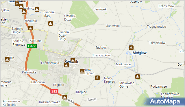 mapa Franciszków gmina Mełgiew, Franciszków gmina Mełgiew na mapie Targeo