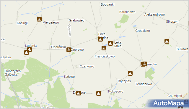 mapa Franciszkowo gmina Poniec, Franciszkowo gmina Poniec na mapie Targeo