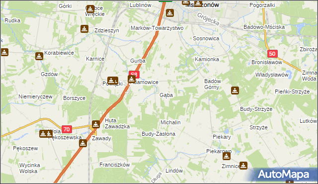 mapa Gąba, Gąba na mapie Targeo