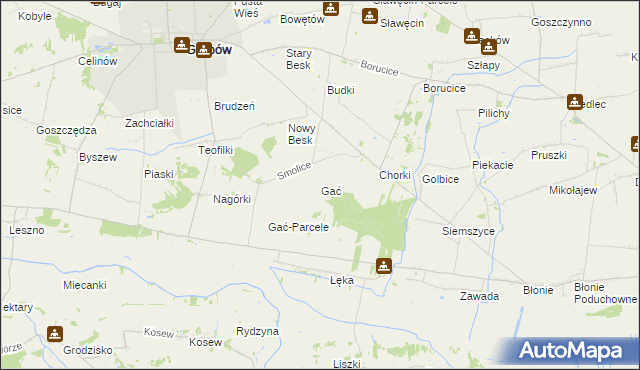 mapa Gać gmina Grabów, Gać gmina Grabów na mapie Targeo