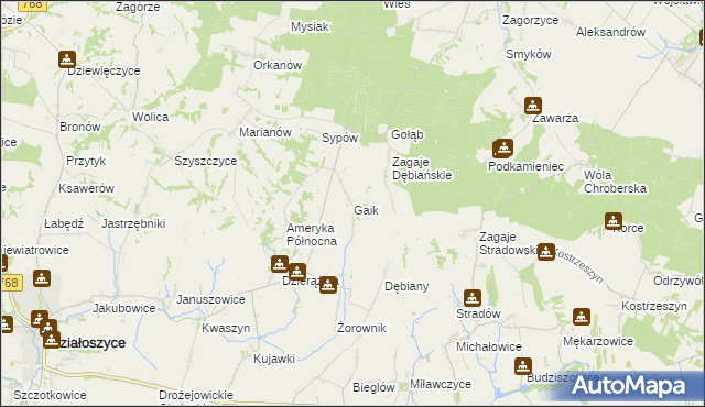 mapa Gaik gmina Działoszyce, Gaik gmina Działoszyce na mapie Targeo