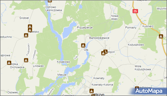 mapa Gaj gmina Jeziora Wielkie, Gaj gmina Jeziora Wielkie na mapie Targeo