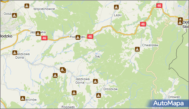 mapa Gaj gmina Kłodzko, Gaj gmina Kłodzko na mapie Targeo