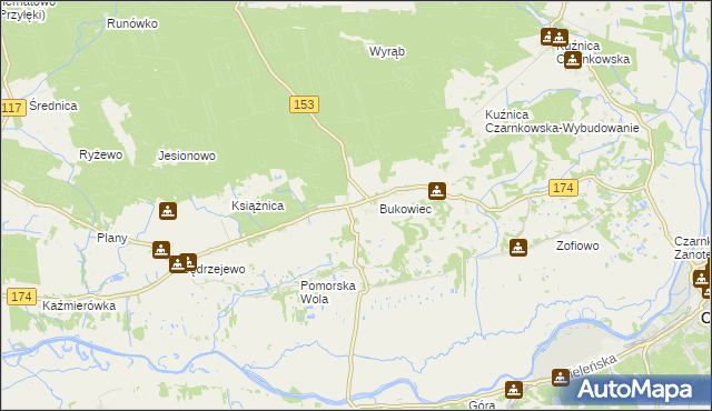 mapa Gajewo gmina Czarnków, Gajewo gmina Czarnków na mapie Targeo