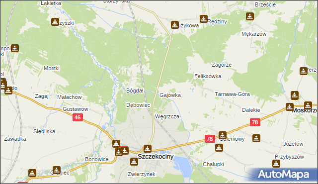 mapa Gajówka gmina Szczekociny, Gajówka gmina Szczekociny na mapie Targeo