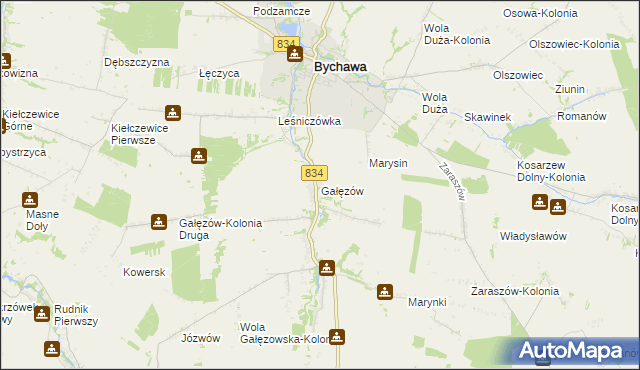 mapa Gałęzów gmina Bychawa, Gałęzów gmina Bychawa na mapie Targeo