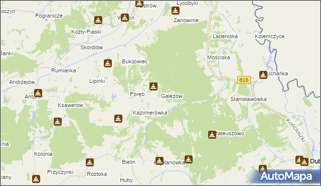 mapa Gałęzów gmina Żmudź, Gałęzów gmina Żmudź na mapie Targeo
