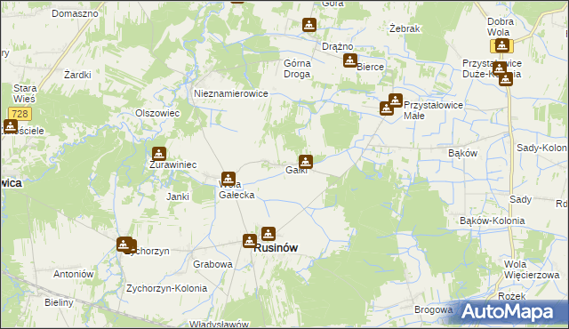 mapa Gałki gmina Rusinów, Gałki gmina Rusinów na mapie Targeo