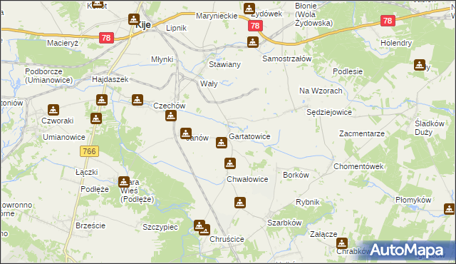 mapa Gartatowice, Gartatowice na mapie Targeo