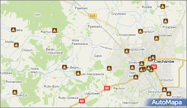 mapa Gąski gmina Ciechanów, Gąski gmina Ciechanów na mapie Targeo