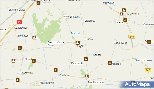 mapa Gąski gmina Gniewkowo, Gąski gmina Gniewkowo na mapie Targeo