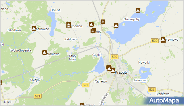 mapa Gąski gmina Prabuty, Gąski gmina Prabuty na mapie Targeo