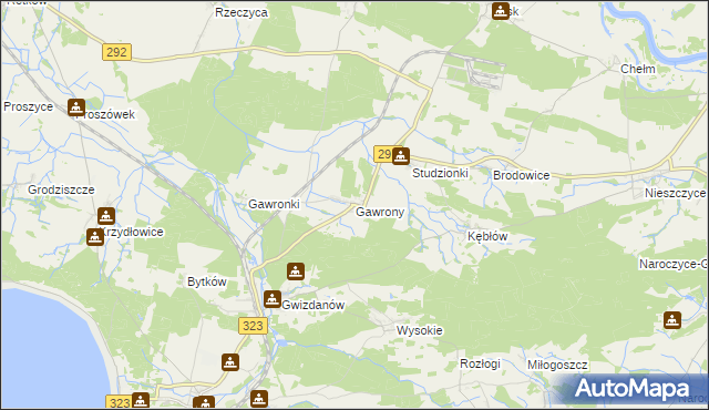 mapa Gawrony gmina Rudna, Gawrony gmina Rudna na mapie Targeo