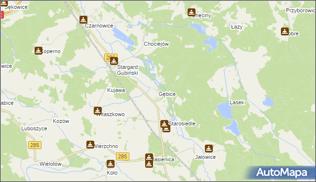mapa Gębice gmina Gubin, Gębice gmina Gubin na mapie Targeo