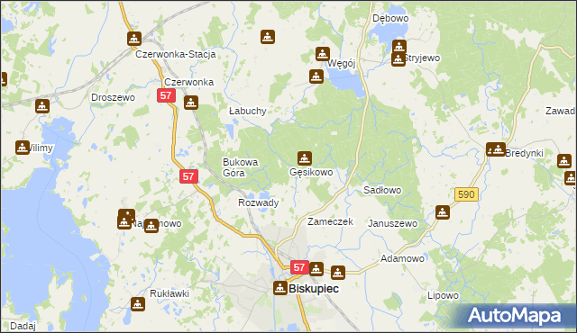 mapa Gęsikowo, Gęsikowo na mapie Targeo