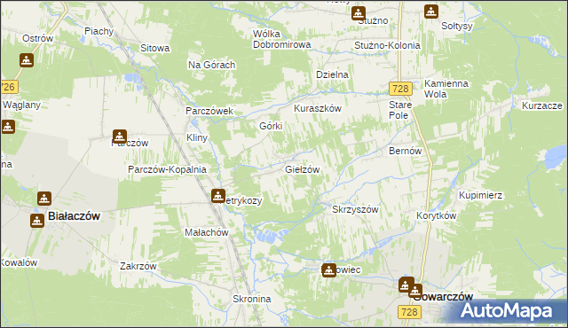 mapa Giełzów gmina Gowarczów, Giełzów gmina Gowarczów na mapie Targeo