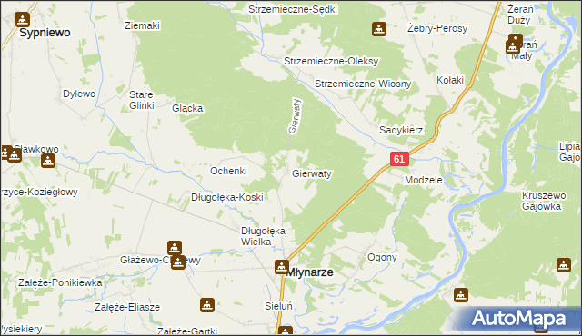 mapa Gierwaty gmina Młynarze, Gierwaty gmina Młynarze na mapie Targeo