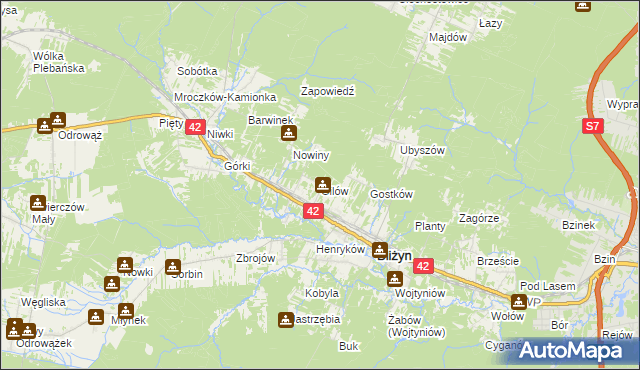 mapa Gilów gmina Bliżyn, Gilów gmina Bliżyn na mapie Targeo