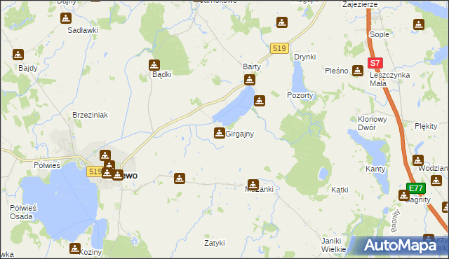 mapa Girgajny, Girgajny na mapie Targeo