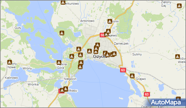 mapa Giżycko, Giżycko na mapie Targeo