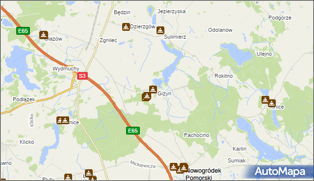 mapa Giżyn gmina Nowogródek Pomorski, Giżyn gmina Nowogródek Pomorski na mapie Targeo