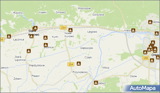 mapa Głęboczek gmina Stare Kurowo, Głęboczek gmina Stare Kurowo na mapie Targeo