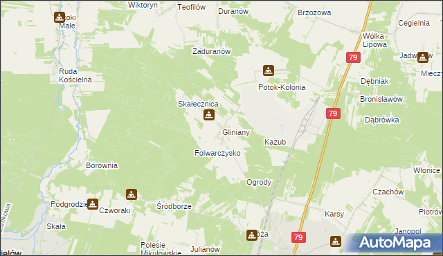 mapa Gliniany gmina Ożarów, Gliniany gmina Ożarów na mapie Targeo