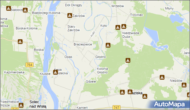 mapa Głodno gmina Łaziska, Głodno gmina Łaziska na mapie Targeo