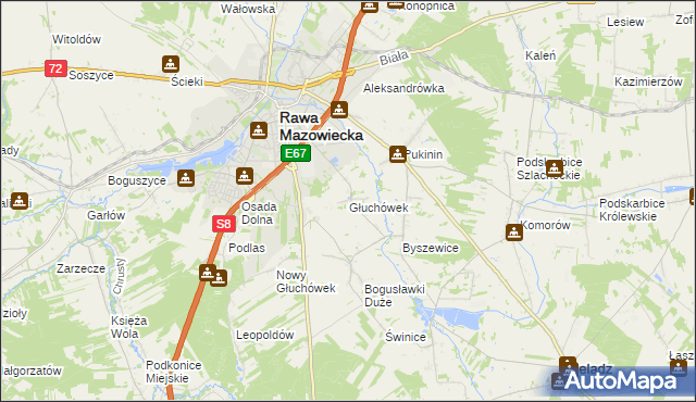 mapa Głuchówek gmina Rawa Mazowiecka, Głuchówek gmina Rawa Mazowiecka na mapie Targeo