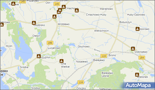 mapa Głuchowo gmina Wronki, Głuchowo gmina Wronki na mapie Targeo