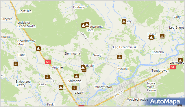 mapa Gnaty gmina Lelis, Gnaty gmina Lelis na mapie Targeo