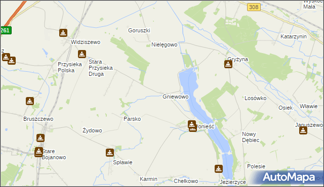 mapa Gniewowo gmina Śmigiel, Gniewowo gmina Śmigiel na mapie Targeo