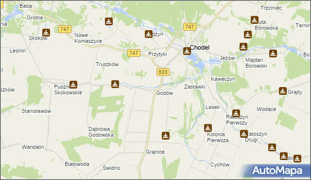 mapa Godów gmina Chodel, Godów gmina Chodel na mapie Targeo