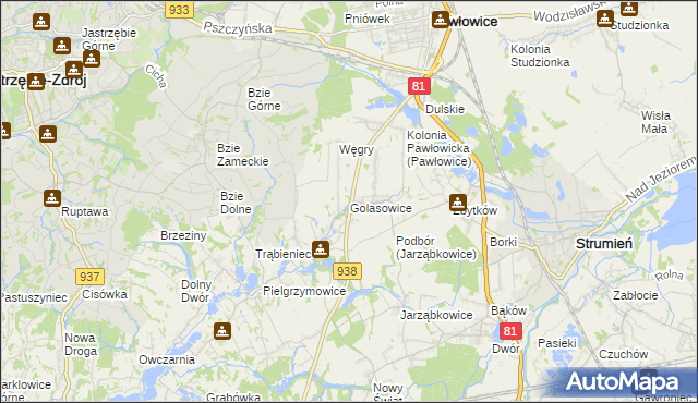 mapa Golasowice, Golasowice na mapie Targeo