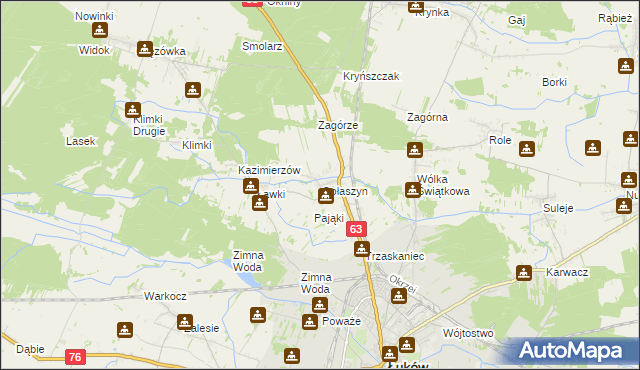 mapa Gołaszyn gmina Łuków, Gołaszyn gmina Łuków na mapie Targeo