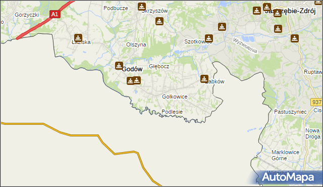 mapa Gołkowice gmina Godów, Gołkowice gmina Godów na mapie Targeo
