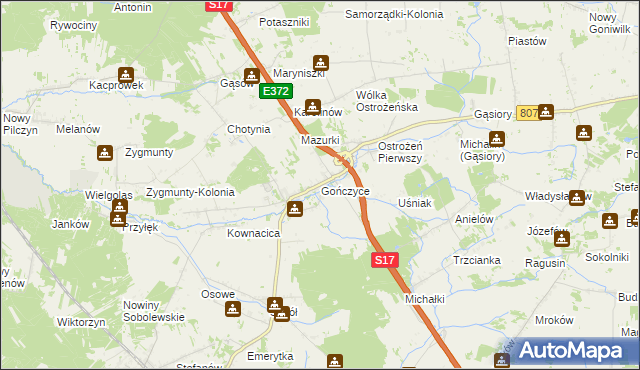 mapa Gończyce, Gończyce na mapie Targeo
