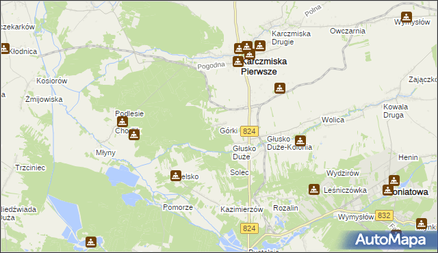 mapa Górki gmina Karczmiska, Górki gmina Karczmiska na mapie Targeo