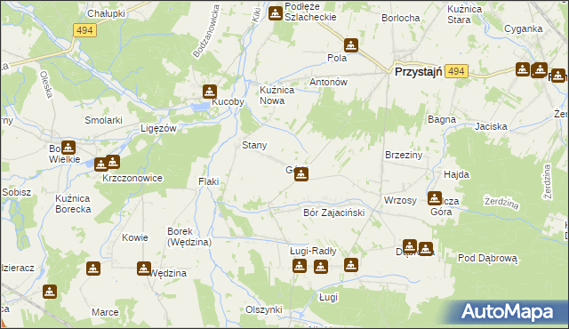 mapa Górki gmina Przystajń, Górki gmina Przystajń na mapie Targeo