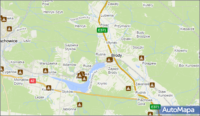 mapa Górki k. Brodów, Górki k. Brodów na mapie Targeo