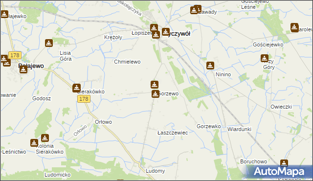 mapa Gorzewo gmina Ryczywół, Gorzewo gmina Ryczywół na mapie Targeo