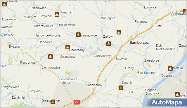 mapa Gorzyczany, Gorzyczany na mapie Targeo